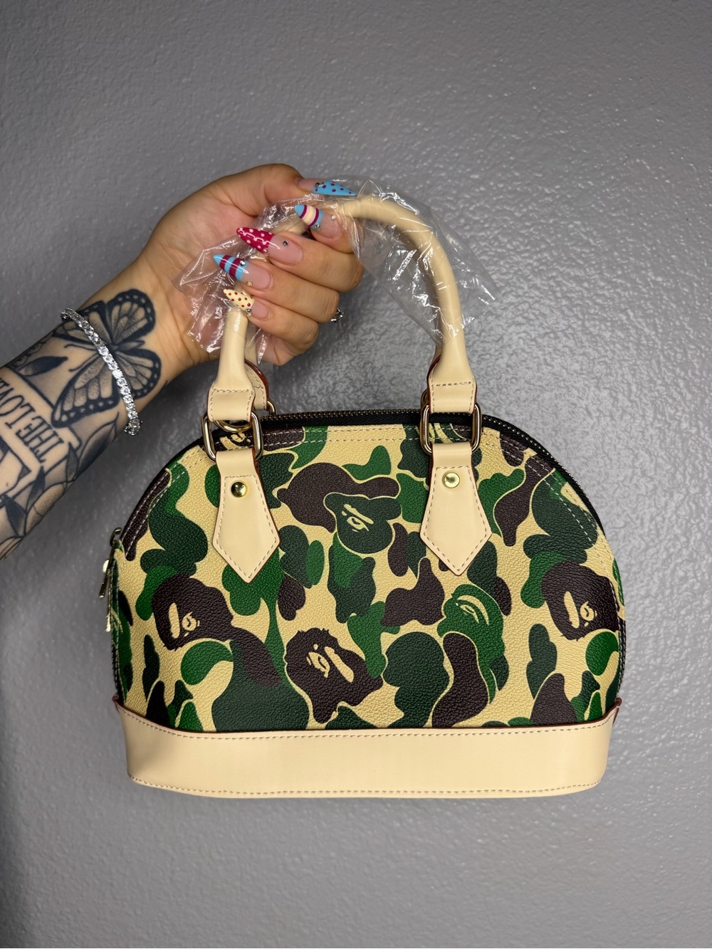 Bape green camo bag, purse
